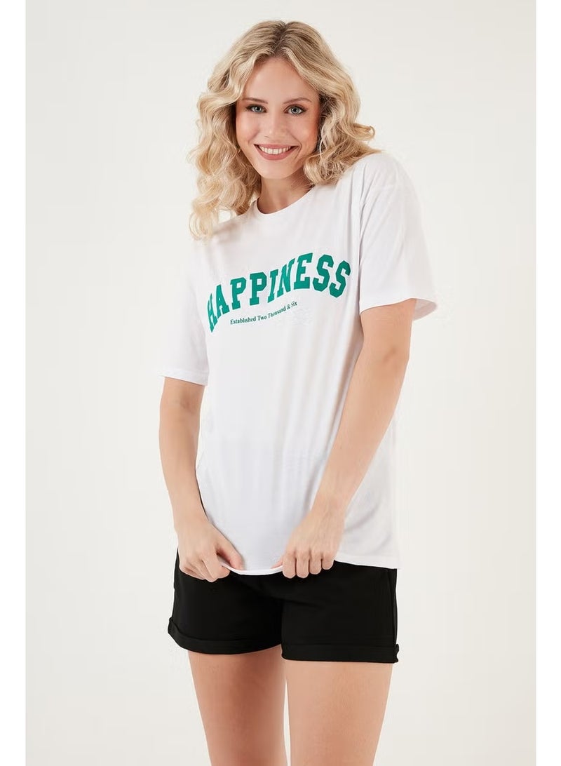 Lela Printed Cotton Oversize Crew Neck T Shirt Women's T Shirt 541HAPPINESS - Image 2